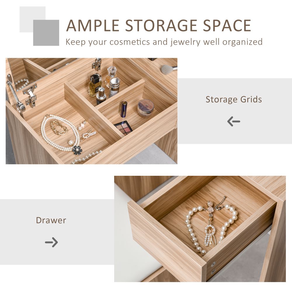 Elegant Multi-Functional Dressing Table Set with Padded Stool & Hidden Storage