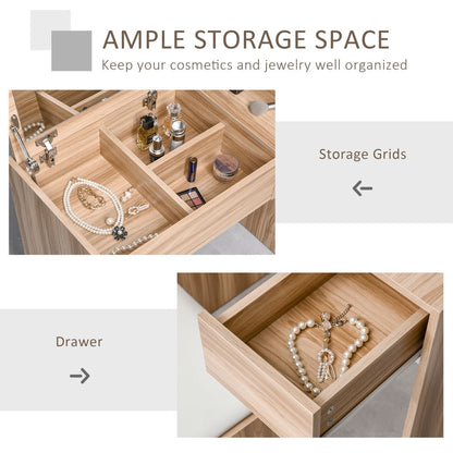 Elegant Multi-Functional Dressing Table Set with Padded Stool & Hidden Storage