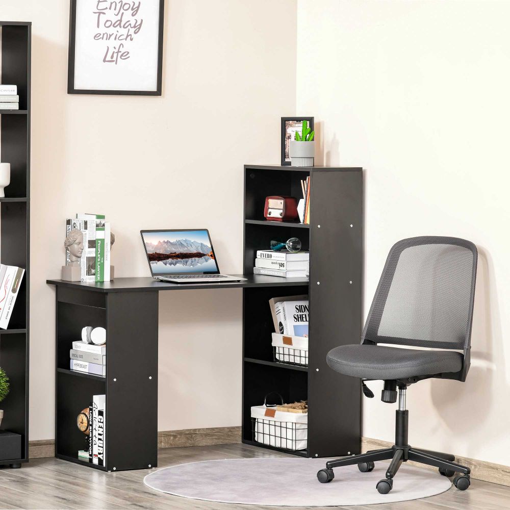 Modern Black Computer Desk & Bookshelf Combo - Efficient Workspace Solution