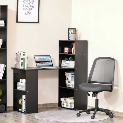 Modern Black Computer Desk & Bookshelf Combo - Efficient Workspace Solution
