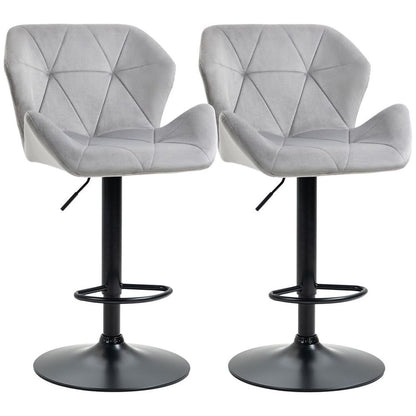 Set of 2 Elegant Velvet Bar Stools with Sturdy Metal Base - Grey Chic Design