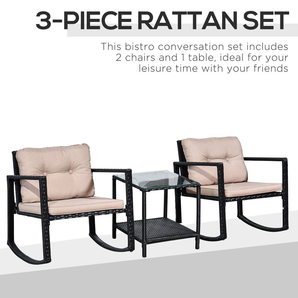 Outsunny 2-Seater Rattan Rocking Set with Cushions - Stylish Comfort Awaits!