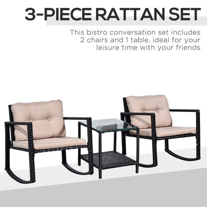 Outsunny 2-Seater Rattan Rocking Set with Cushions - Stylish Comfort Awaits!