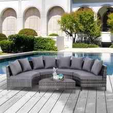 Load image into Gallery viewer, Cozy 4-Seater Half Moon Rattan Garden Furniture Set - Grey Elegance

