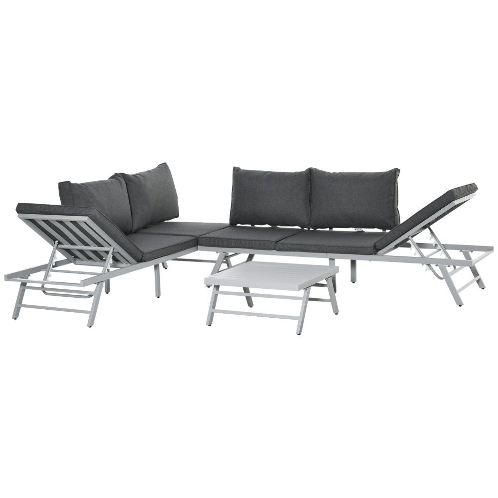 Versatile 3-Piece Garden Seating Set: Grey Convertible Sofa & Coffee Table