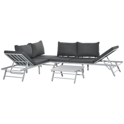 Versatile 3-Piece Garden Seating Set: Grey Convertible Sofa & Coffee Table