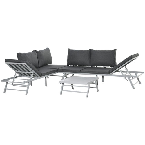 Versatile 3-Piece Garden Seating Set: Grey Convertible Sofa & Coffee Table