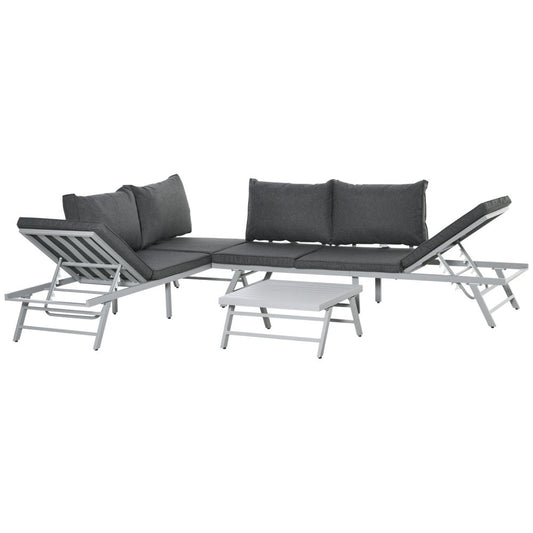 Versatile 3-Piece Garden Seating Set: Grey Convertible Sofa & Coffee Table