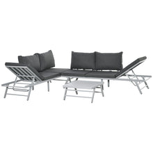 Load image into Gallery viewer, Versatile 3-Piece Garden Seating Set: Grey Convertible Sofa &amp; Coffee Table
