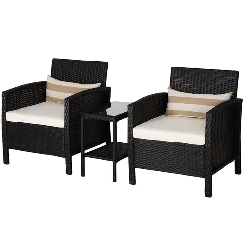 Stylish 3-Piece Cushioned Rattan Outdoor Bistro Set with Coffee Table & Pillows