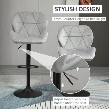 Stylish Adjustable Height Bar Stool Set of 2 - Light Grey Fabric Comfort