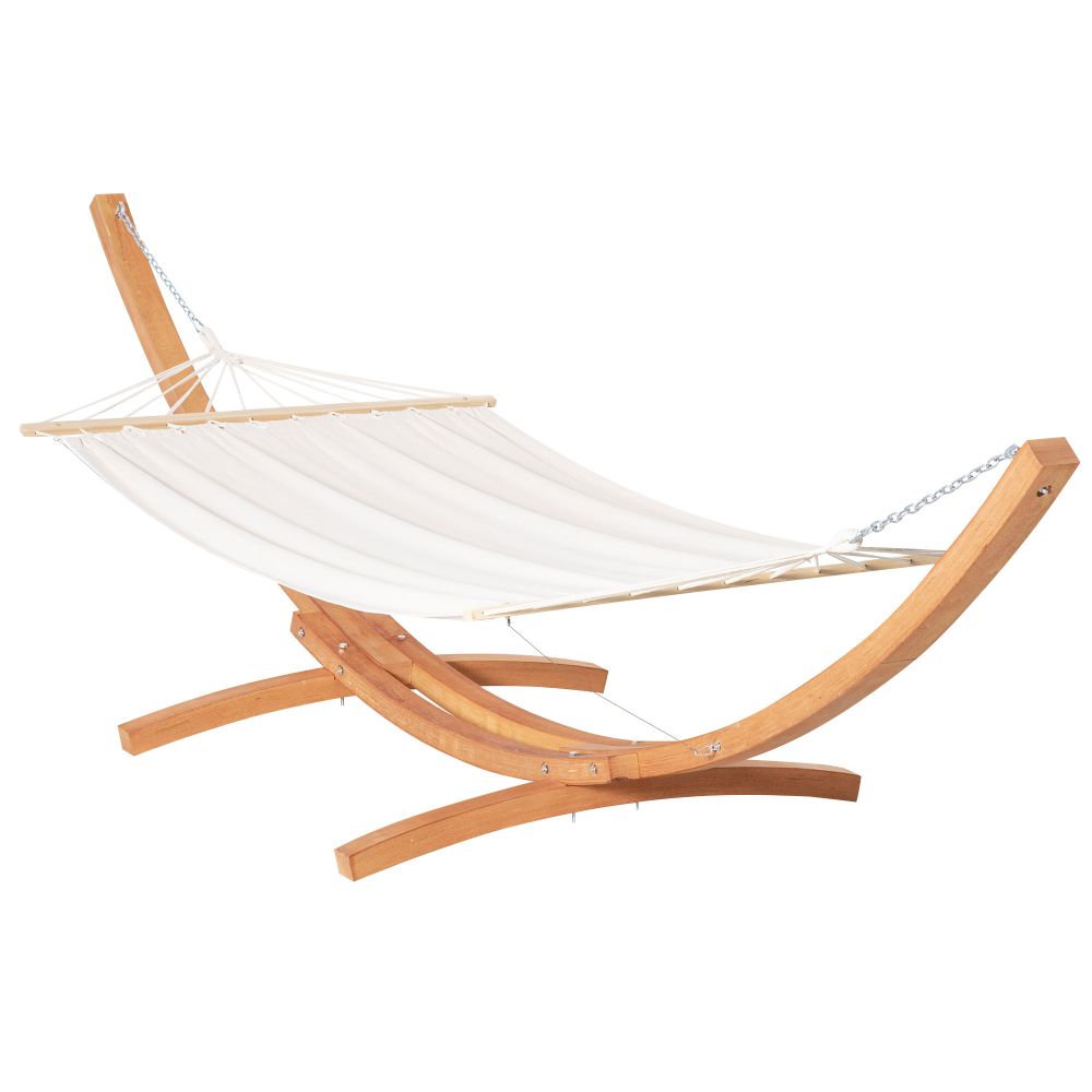 Deluxe Outdoor Hammock with Curved Wooden Stand - Relax in Comfort!
