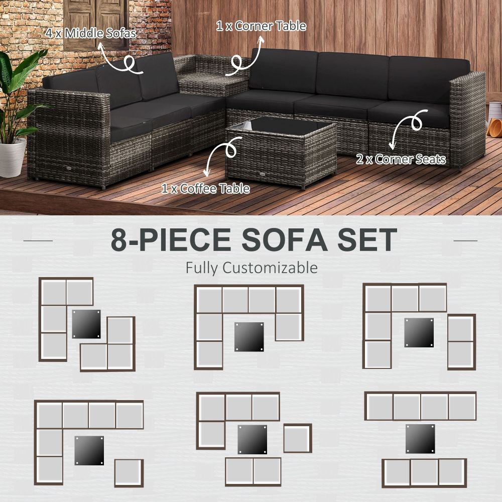 Outsunny Grey 6-Seater Rattan Sofa Set with Cushions - Stylish Comfort Awaits!