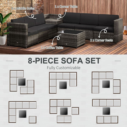 Outsunny Grey 6-Seater Rattan Sofa Set with Cushions - Stylish Comfort Awaits!