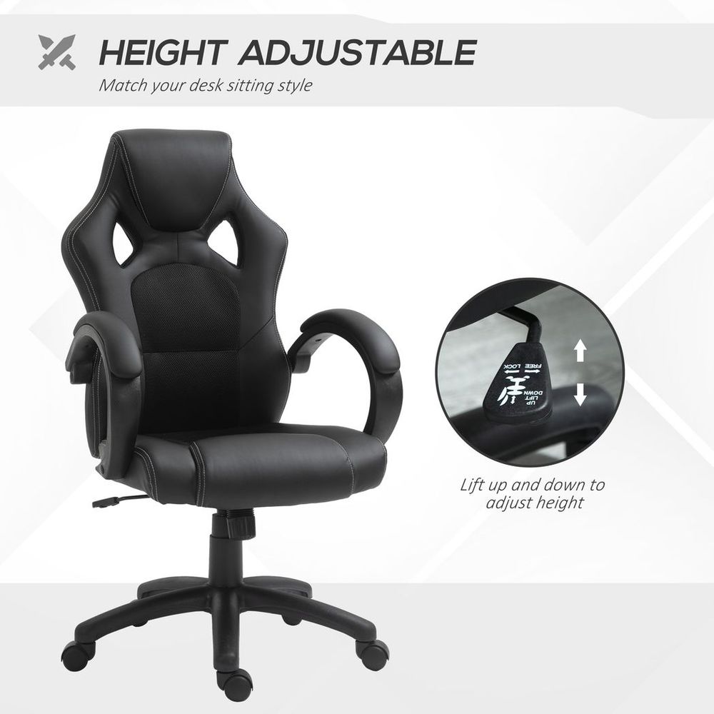 Executive Racing Swivel Gaming Office Chair PU Leather Computer Desk Chair Black