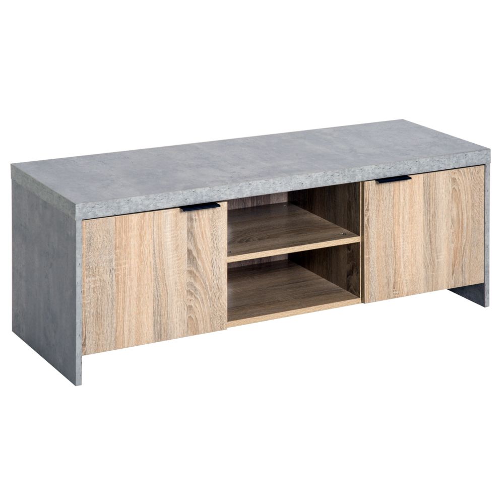 Modern Grey Wooden TV Stand & Media Center with Storage & Cable Management