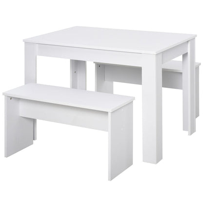 Modern White 3-Piece Particle Board Dining Set with Space-Saving Benches