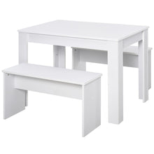 Load image into Gallery viewer, Modern White 3-Piece Particle Board Dining Set with Space-Saving Benches
