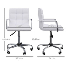 Load image into Gallery viewer, Stylish White Mid Back PU Leather Swivel Desk Chair with Armrests &amp; Wheels
