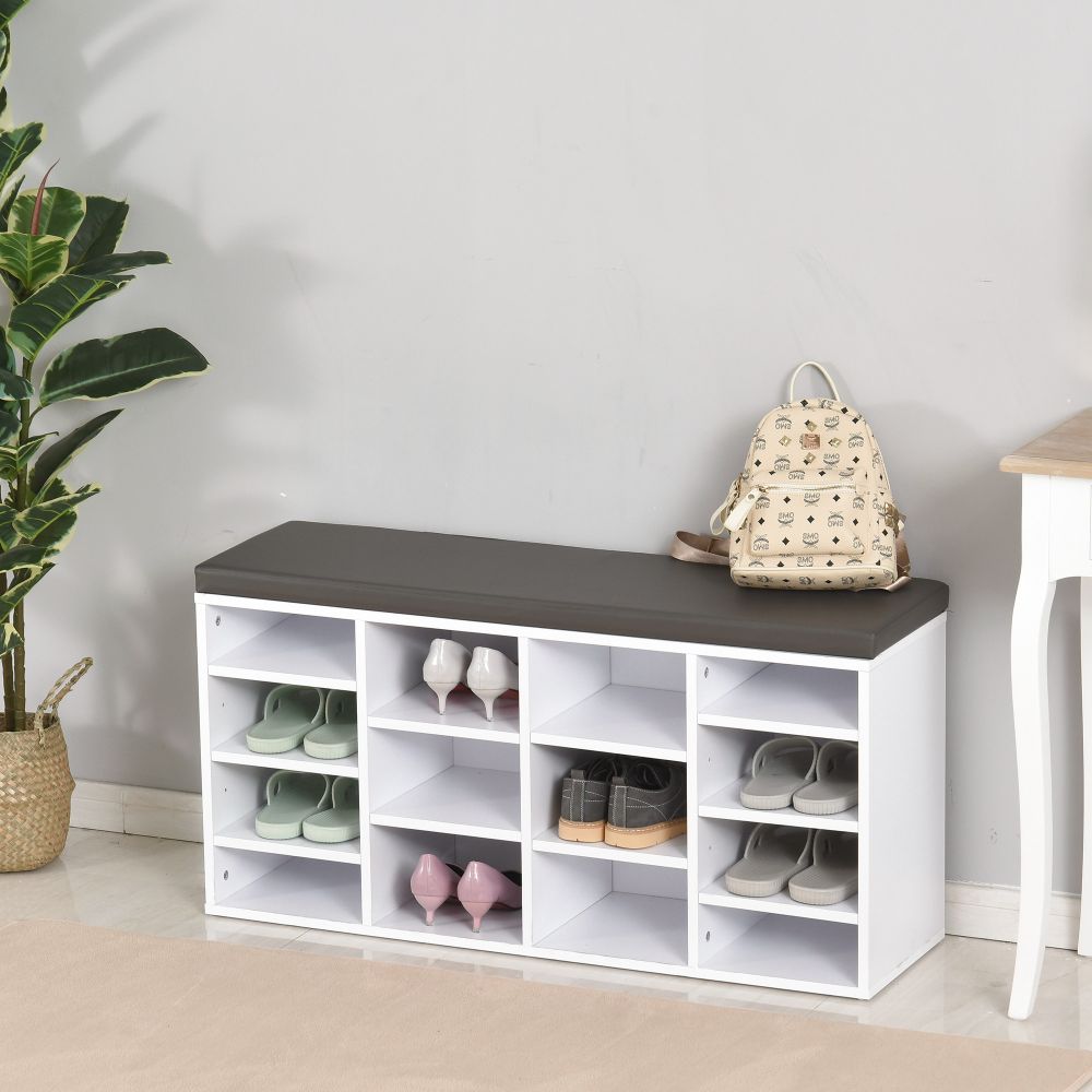 Stylish PU Leather 14-Compartment Shoe Storage Bench - Organize with Ease!