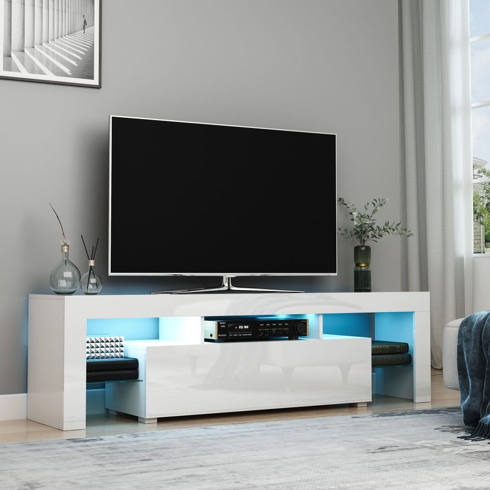 Modern HOMCOM High Gloss TV Stand with LED RGB Lights & Remote Control