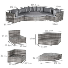 Load image into Gallery viewer, Luxurious 6-Seater Half Round Grey Rattan Sofa Set with Cozy Cushions
