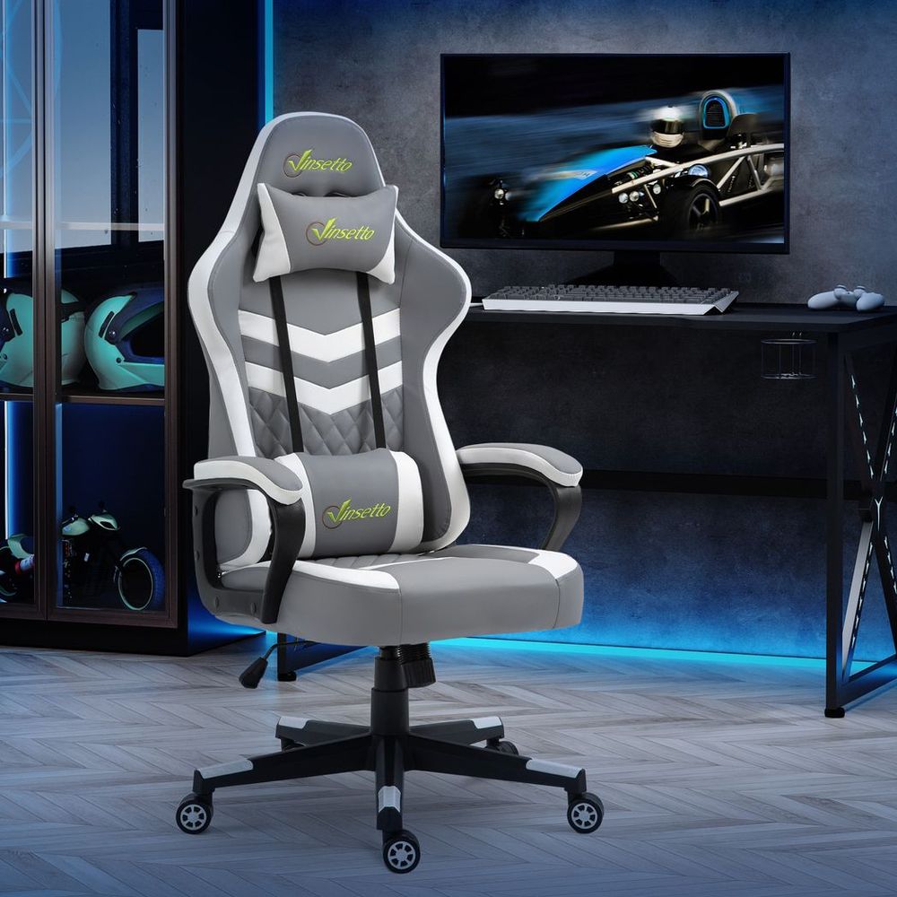 Pro Series Racing Gaming Chair - Ergonomic Comfort & Stylish Design in Grey/White