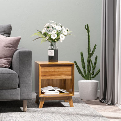 Stylish HOMCOM Bedside Table with Drawer & Shelf - Perfect Bedroom Organizer