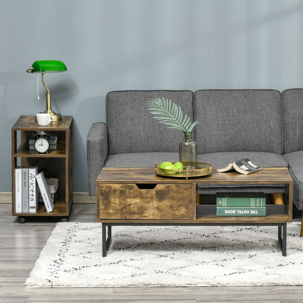 Chic Industrial Coffee Table with Drawer & Shelf - Stylish Storage Solution