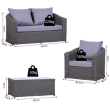 Load image into Gallery viewer, Outsunny 4-Seater Grey Rattan Garden Sofa Set with Cushions &amp; Glass Table
