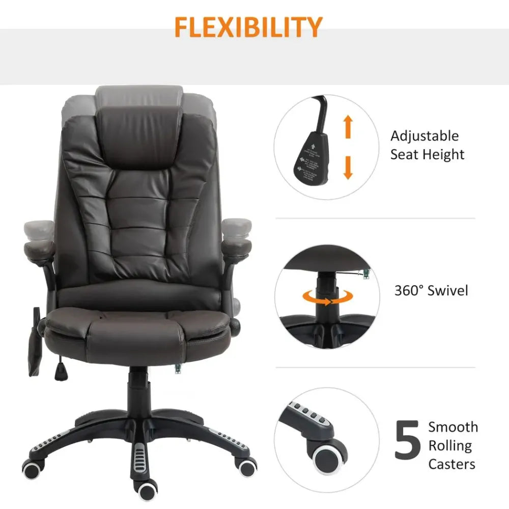 Luxury Heated Massage Office Chair - Reclining PU Leather Executive Comfort