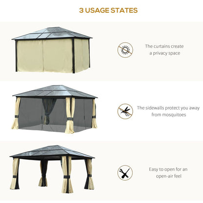 Outsunny Deluxe 4.3x3.6m Hardtop Gazebo with Curtains & Insect Screens