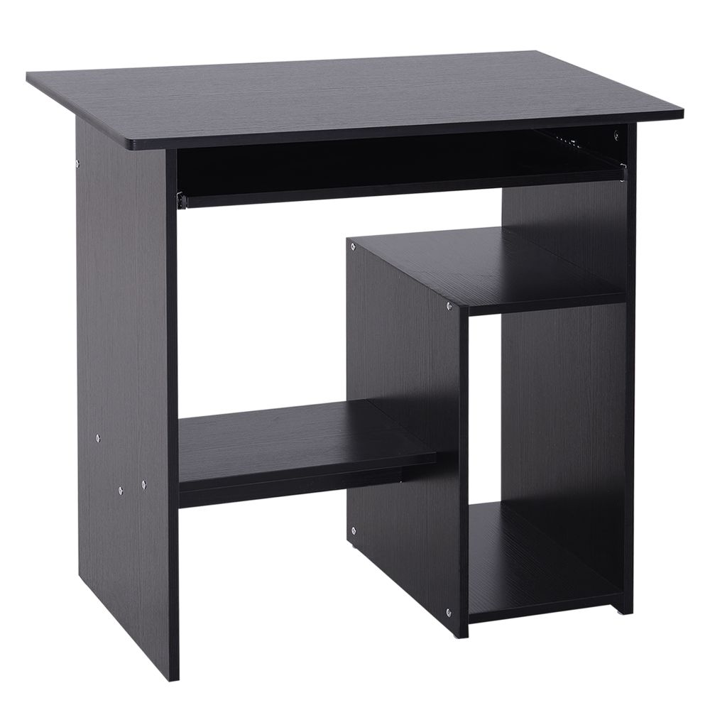 Compact Black Computer Desk with Keyboard Tray & Open Storage - 73.5cm