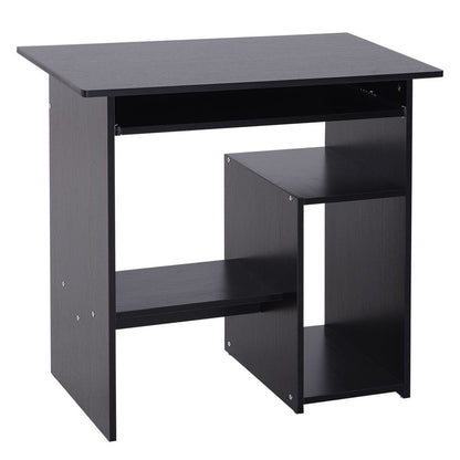 Compact Black Computer Desk with Keyboard Tray & Open Storage - 73.5cm