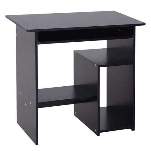 Compact Black Computer Desk with Keyboard Tray & Open Storage - 73.5cm