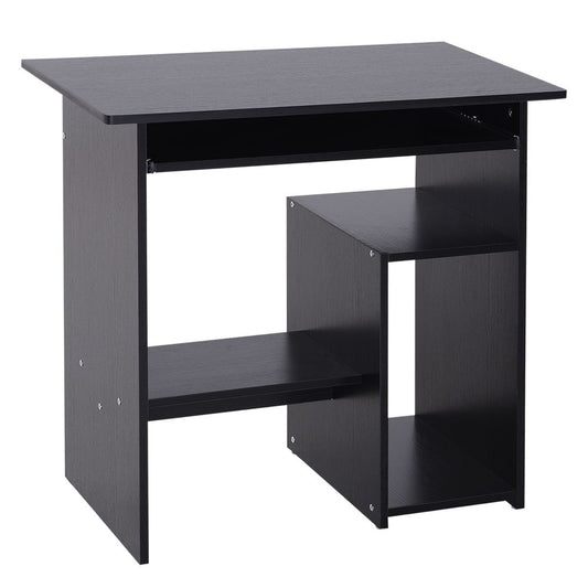 Compact Black Computer Desk with Keyboard Tray & Open Storage - 73.5cm