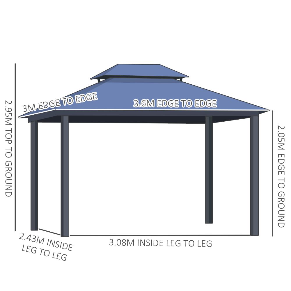 Spacious 3.6x3m Hardtop Gazebo with Steel Frame & Insect-Proof Netting