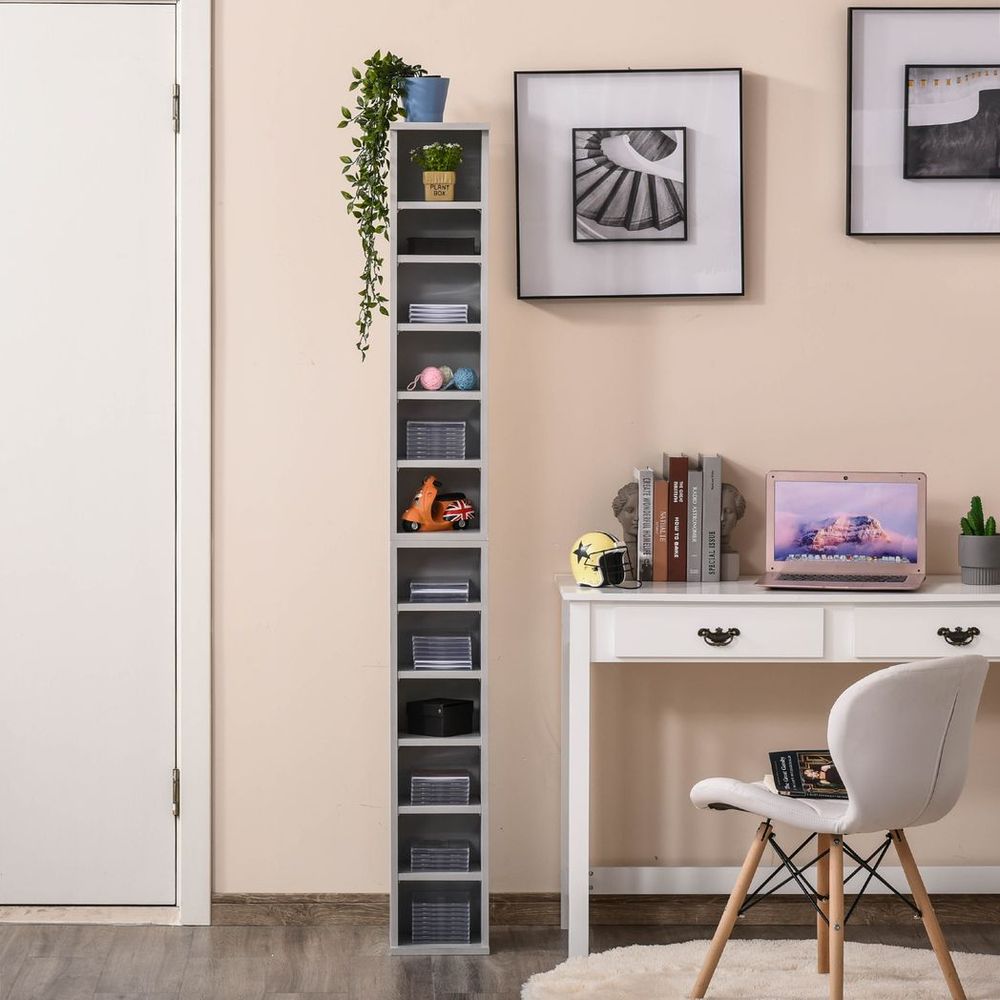 Dual Adjustable CD Media Tower Rack - Stylish Grey Storage Solution