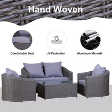 Load image into Gallery viewer, Outsunny 4-Seater Grey Rattan Garden Sofa Set with Cushions &amp; Glass Table
