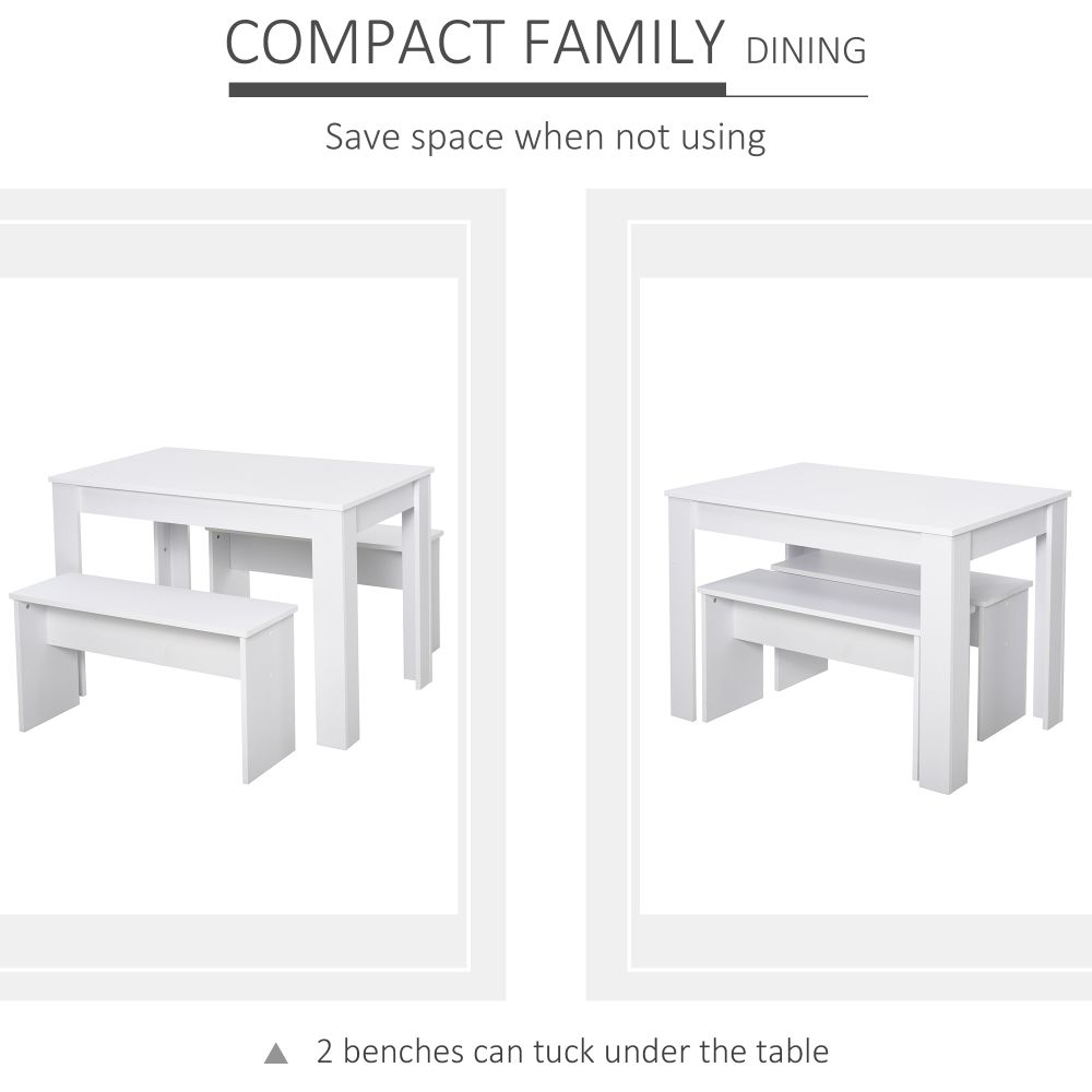 Modern White 3-Piece Particle Board Dining Set with Space-Saving Benches