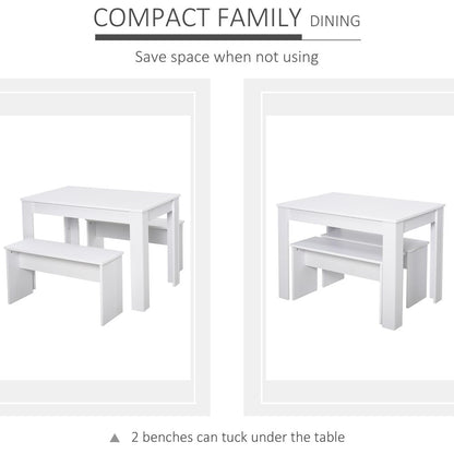 Modern White 3-Piece Particle Board Dining Set with Space-Saving Benches