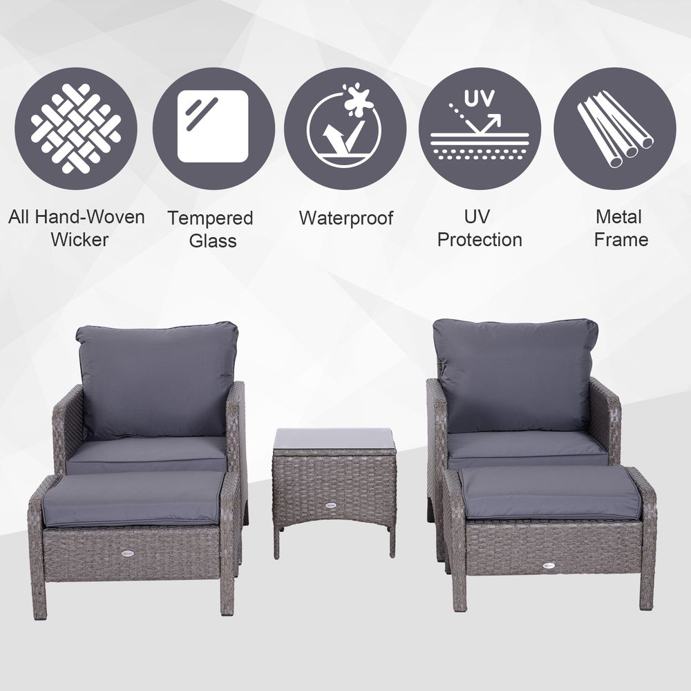 Stylish 5-Piece Grey Rattan Furniture Set with Steel Frame & Cushions