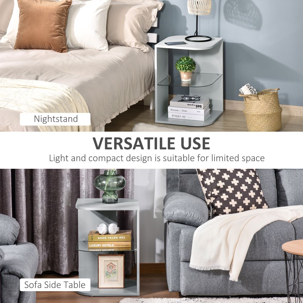 HOMCOM Modern Three-Tier Corner Side Table with Storage - Stylish Grey Design