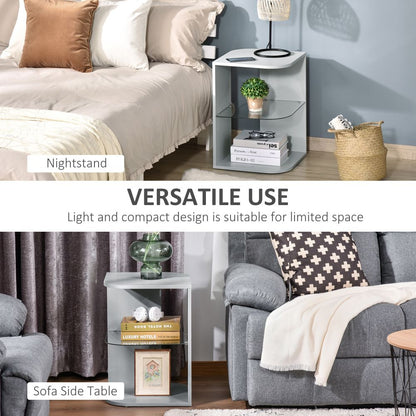 HOMCOM Modern Three-Tier Corner Side Table with Storage - Stylish Grey Design