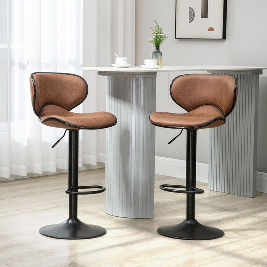 Adjustable Vintage Bar Stool Set of 2 - Stylish Microfiber Comfort & Support