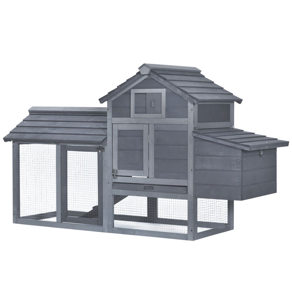 Deluxe Grey Chicken Coop with Outdoor Run & Easy-Clean Design