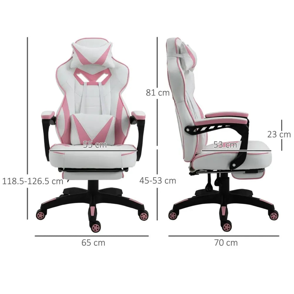 Vinsetto Ergonomic Gaming Chair - Reclining, Footrest & Stylish Pink Design