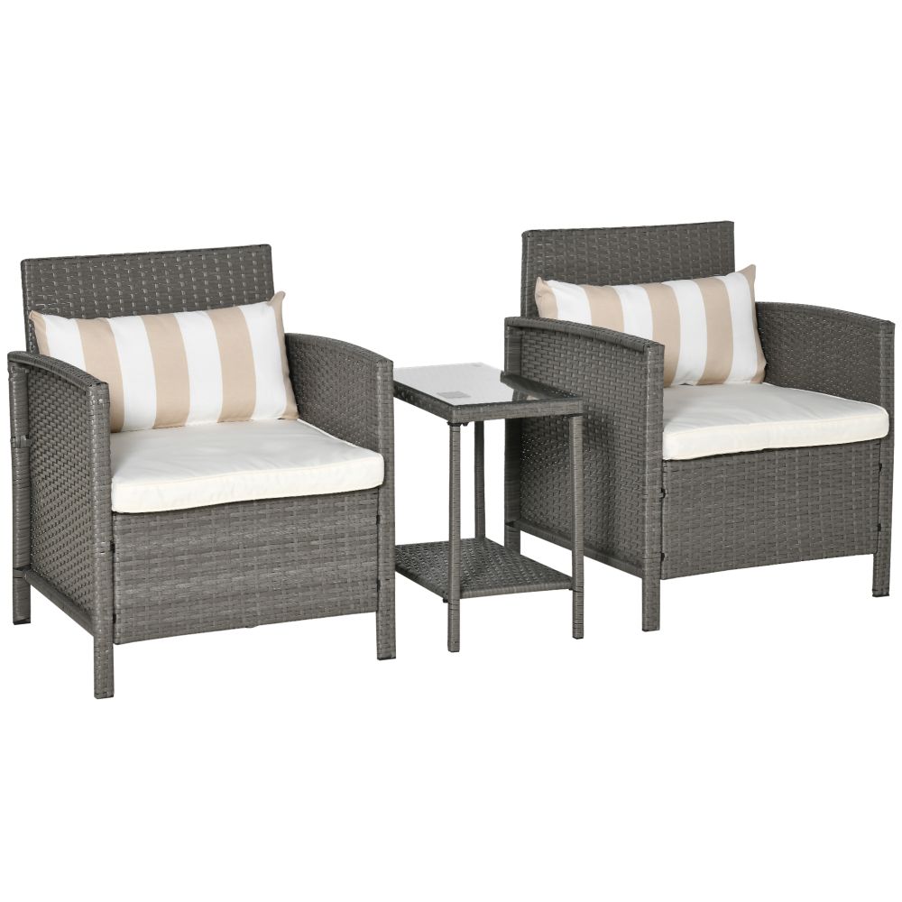 Chic Rattan 2-Seater Bistro Set with Cozy Cushions - Grey & Cream