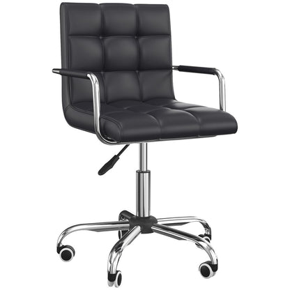 Stylish Mid-Back PU Leather Swivel Desk Chair with Armrests - Black