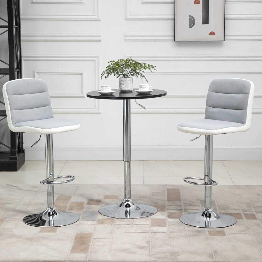 Bar stool Set of 2 Adjustable Height Upholstered Bar Chair Light Grey